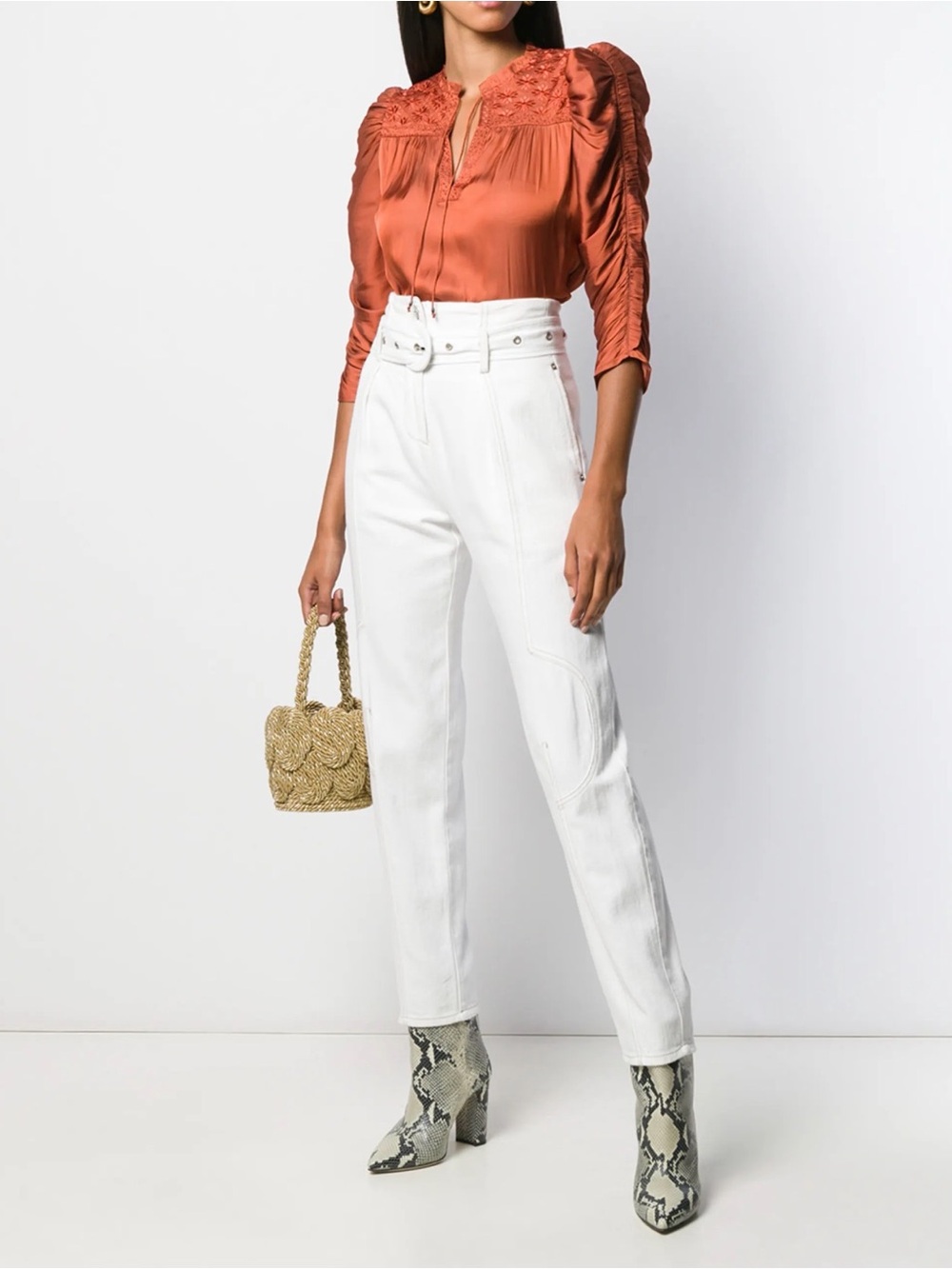 Ulla Johnson Terracotta Silky Pintuck Ruched Blouse